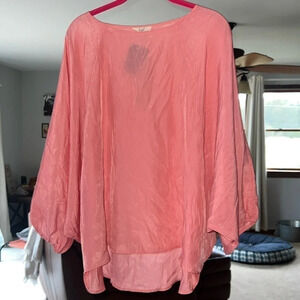NWT Coral Size Large Bat Wing Silky Rayon / Polyester Women”s Blouse